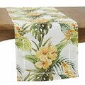 Saro 16 x 72 in. Tropical Flower Oblong Table Runner with Hemstitch Design, Multi Color 1628.M1672B